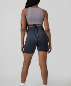 Kaiia TIE WAIST CYCLING SHORTS ACID WASH CLOTHING
