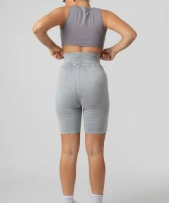 Kaiia CLOTHING COORDINATE SLOGAN CYCLING SHORT GREY ACID WASH