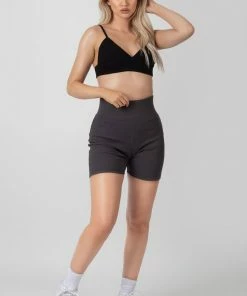 Kaiia HIGH WAISTED RIB CYCLING SHORTS DARK GREY CLOTHING