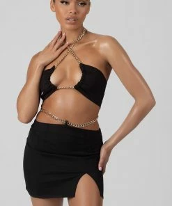 Kaiia CLOTHING CHAIN WAIST MINI SKIRT BLACK