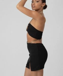 Kaiia CLOTHING CHAIN WAIST MINI SKIRT BLACK