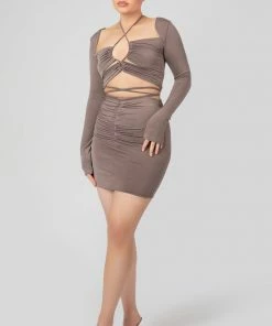 Kaiia WAIST STRAPPING GATHERED MINI SKIRT MINK GREY CLOTHING