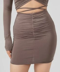 Kaiia WAIST STRAPPING GATHERED MINI SKIRT MINK GREY CLOTHING