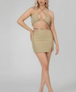 Kaiia CHAIN WAIST MINI SKIRT SAGE CLOTHING