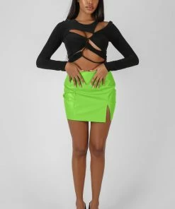 Kaiia PU MINI SKIRT GREEN CLOTHING