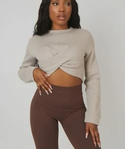 Kaiia TWIST FRONT CROPPED SWEATSHIRT ASH