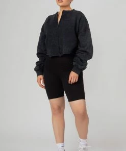 Kaiia DOUBLE ENDED ZIP CROPPED SWEAT ACID WASH CLOTHING