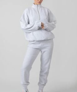 Kaiia OVERSIZED HALF ZIP POCKET FRONT SWEATSHIRT OATMEAL MARL