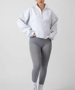 Kaiia OVERSIZED HALF ZIP POCKET FRONT SWEATSHIRT OATMEAL MARL