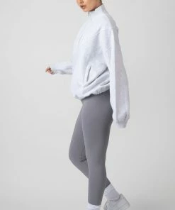 Kaiia OVERSIZED HALF ZIP POCKET FRONT SWEATSHIRT OATMEAL MARL