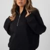Kaiia CLOTHING OVERSIZED HALF ZIP POCKET FRONT SWEATSHIRT BLACK