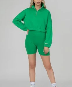 Kaiia OVERSIZED HALF ZIP GATHERED HEM SWEAT GREEN