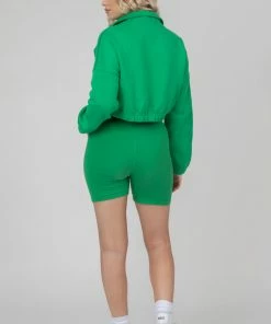Kaiia OVERSIZED HALF ZIP GATHERED HEM SWEAT GREEN