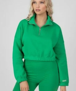 Kaiia OVERSIZED HALF ZIP GATHERED HEM SWEAT GREEN