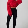 Kaiia OVERSIZED High Neck Embroidered Slogan CROPped SWEATshirt RED CLOTHING