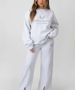 Kaiia OVERSIZED EMBROIDERED SWEATSHIRT OATMEAL MARL