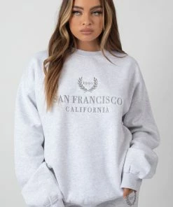 Kaiia OVERSIZED EMBROIDERED SWEATSHIRT OATMEAL MARL