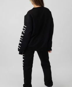 CLOTHING OVERSIZED Kaiia Branded SLOGAN SLEEVE SWEAT BLACK