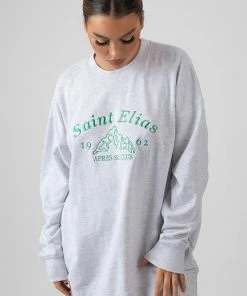 Kaiia OVERSIZED GRAPHIC SWEATER DRESS GREY MARL CLOTHING