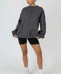 Kaiia OVERSIZED EXPOSED SEAM DETAIL SWEATSHIRT DARK GREY CLOTHING