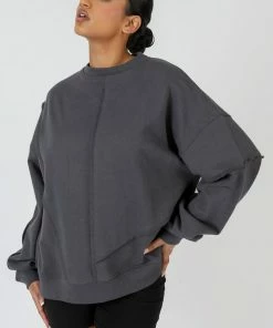 Kaiia OVERSIZED EXPOSED SEAM DETAIL SWEATSHIRT DARK GREY CLOTHING