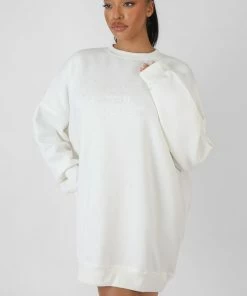 Kaiia OVERSIZED EMBROIDERED TONAL SWEATSHIRT DRESS ECRU CLOTHING