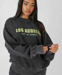 Kaiia LOS ANGELES ACID WASH OVERSIZED SWEATSHIRT GREY CLOTHING