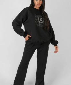 CLOTHING KAIIA OVERSIZED TONAL EMBROIDERED SWEATSHIRT BLACK