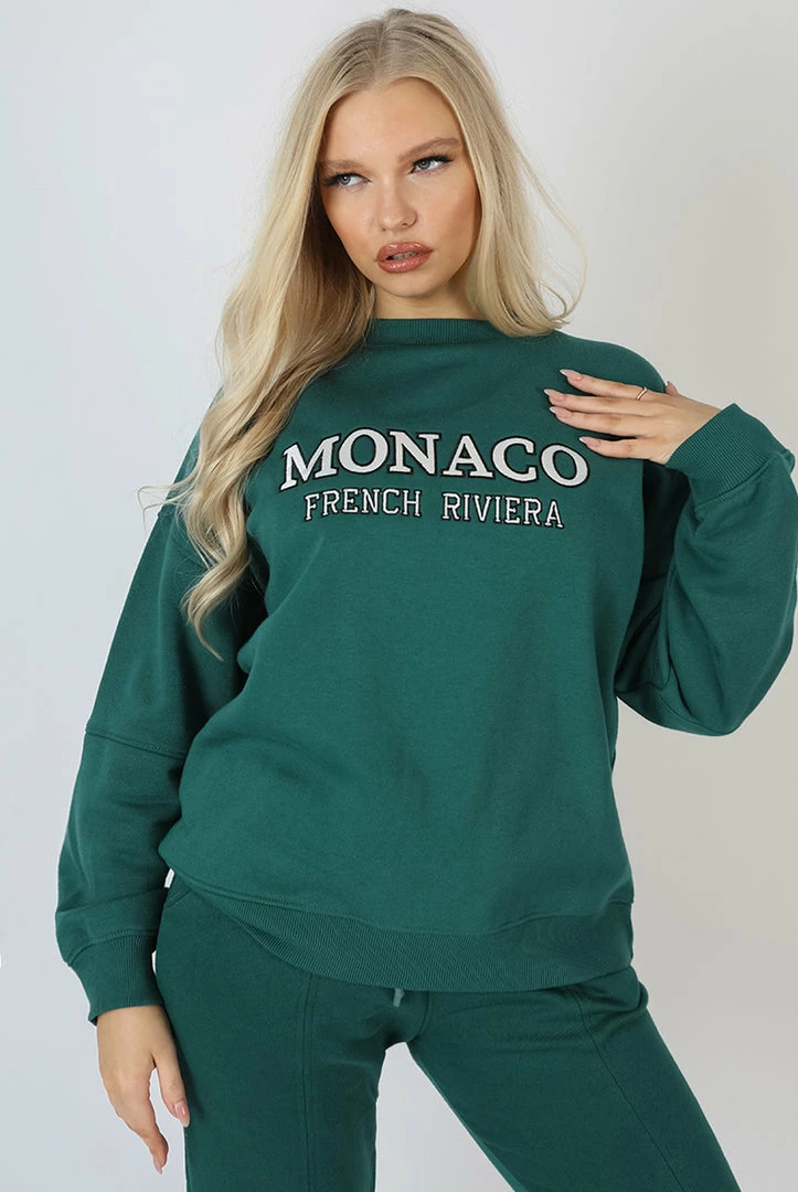Kaiia MONACO EMBROIDERED SWEATSHIRT FOREST GREEN 3 Kaiia MONACO EMBROIDERED SWEATSHIRT FOREST GREEN