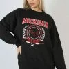 Kaiia MICHIGAN EMBROIDERED SLOGAN OVERSIZED SWEATSHIRT BLACK CLOTHING