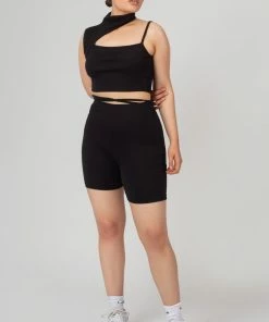 Kaiia CLOTHING HIGH NECK CUT OUT STRAPPY BRALET BLACK