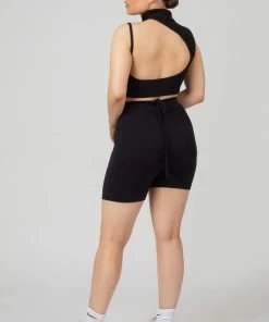 Kaiia CLOTHING HIGH NECK CUT OUT STRAPPY BRALET BLACK