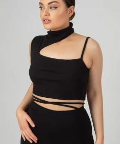 Kaiia CLOTHING HIGH NECK CUT OUT STRAPPY BRALET BLACK