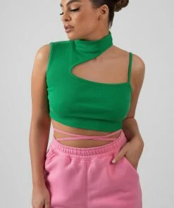 Kaiia CLOTHING HIGH NECK CUT OUT STRAPPY BRALET GREEN