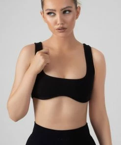 Kaiia UNDERBUST DETAIL CROP TOP BLACK