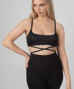 Kaiia STRAPPY TIE CROPPED BRALET BLACK
