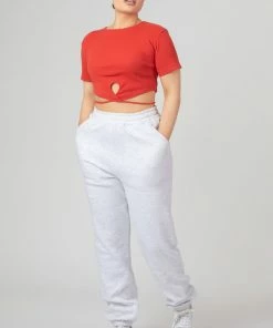 Kaiia KEYHOLE WRAP CROP TOP RED