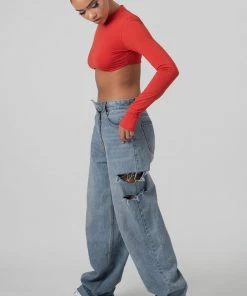 Kaiia LONG SLEEVE UNDERBUST TOP RED CLOTHING