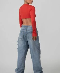 Kaiia LONG SLEEVE UNDERBUST TOP RED CLOTHING