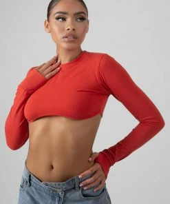 Kaiia LONG SLEEVE UNDERBUST TOP RED CLOTHING