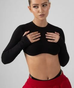 Kaiia LONG SLEEVE UNDERBUST CROP TOP BLACK