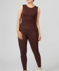 Kaiia CLOTHING CORSET DETAIL TOP CHOCOLATE