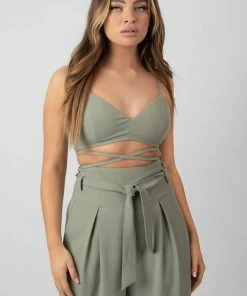 Kaiia PREMIUM TIE WRAP DETAIL BRALET SAGE CLOTHING