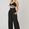 Kaiia TIE WAIST WIDE LEG TROUSERS BLACK