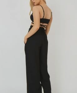 Kaiia TIE WAIST WIDE LEG TROUSERS BLACK