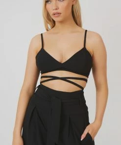 Kaiia PREMIUM TIE WRAP DETAIL BRALET BLACK