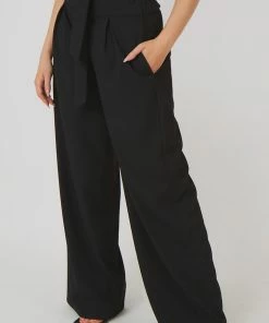 Kaiia TIE WAIST WIDE LEG TROUSERS BLACK