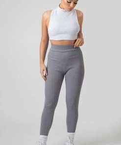 Kaiia HIGH NECK RACER LOW SIDE RIB CROP TOP OATMEAL MARL