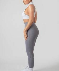 Kaiia HIGH NECK RACER LOW SIDE RIB CROP TOP OATMEAL MARL