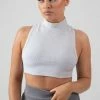 Kaiia HIGH NECK RACER LOW SIDE RIB CROP TOP OATMEAL MARL
